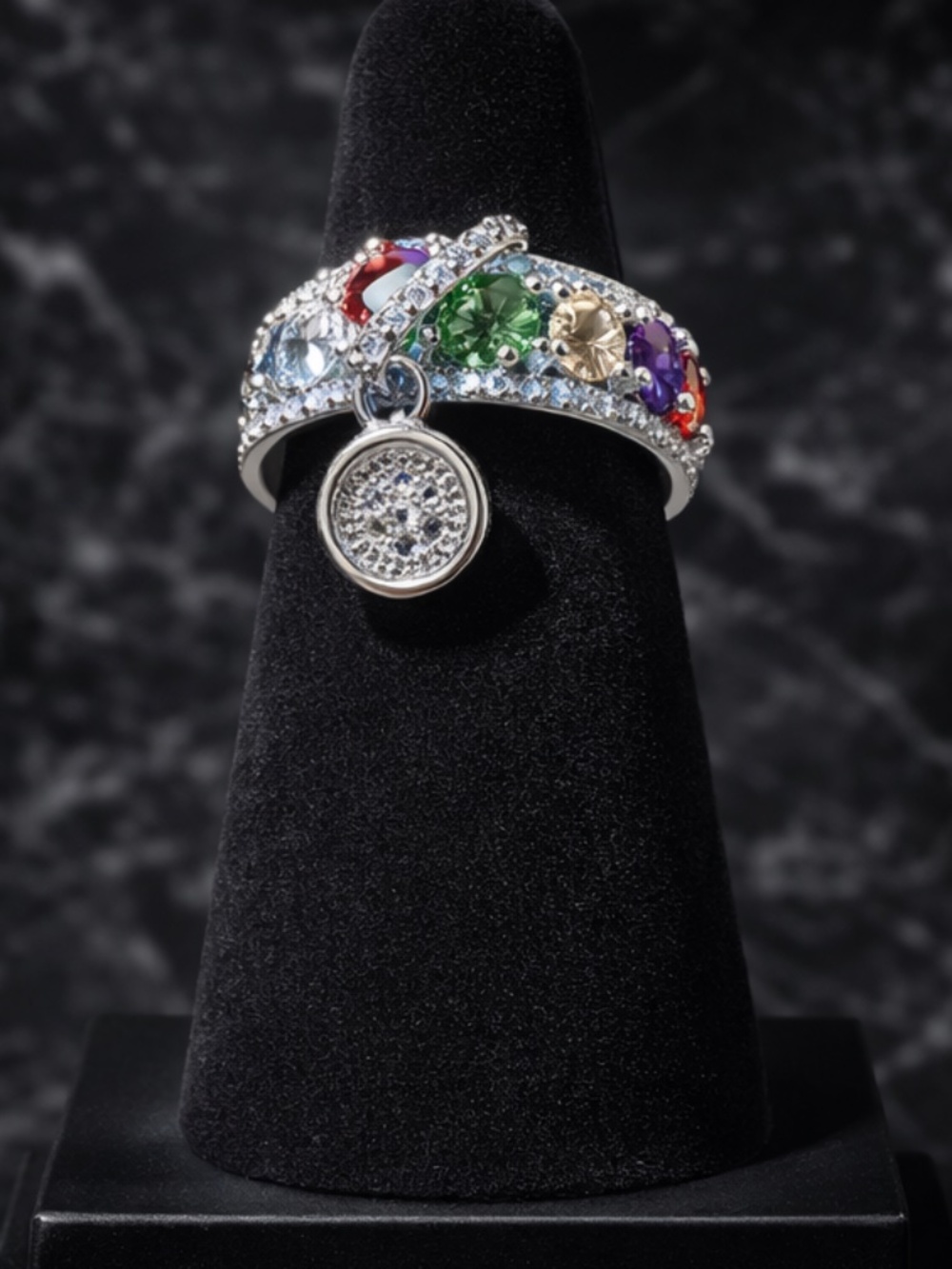 Multi-Gemstone Silver Ring with Pavé Accent - Picture 3 of 7